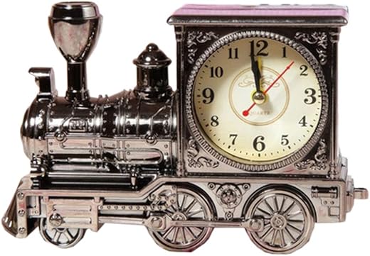 GardenHelper Vintage Retro Train Style Students Alarm Clock Table Desk Time Clock Cool Train Model Home Office Shelf Decoration Novelty Birthday Holiday Children Adults Boys Gift Brown (Grey)