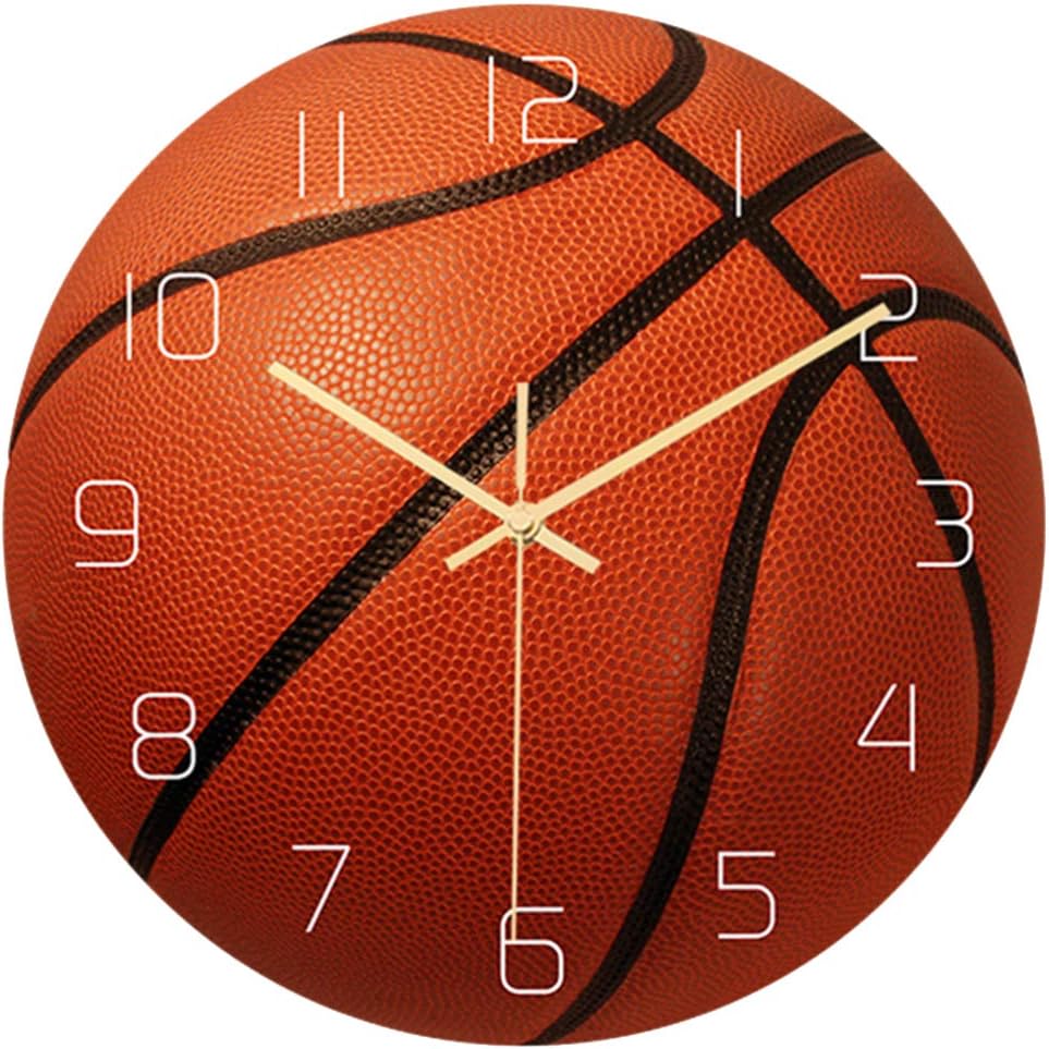 Garneck Sports Wall Clock Basketball Mute Wall Clock Decorative Silent Clock for Living Room Bedroom Kids Room