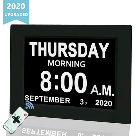 Gealach us Elderly-Friendly Digital Clock, 8-inch Screen, Date/Day, Non-Abbreviated Year/Month Alarm, 1pc, Auto Dim, Remote Control, Black, for Dementia, Visually Impaired