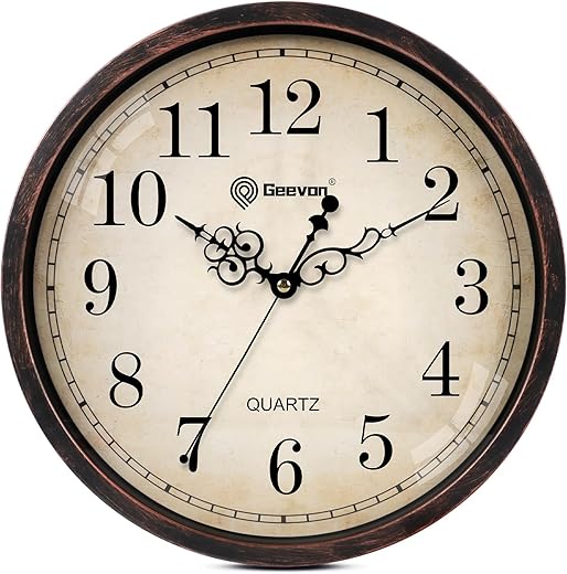 Geevon Retro Silent 12 Inch Wall Clock Non Ticking, Rustic Vintage Clock Quartz Decorative, Battery Operated Wall Clock for Kitchen/Office/Classroom/Bedroom/Living Room Decor…