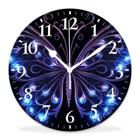 generic 10 inch Round Wall Clock,Glowing Purple Butterfly Wings Pretty Drawing,Silent Non Ticking Wall Clocks for Living Room Kitchen Bedroom