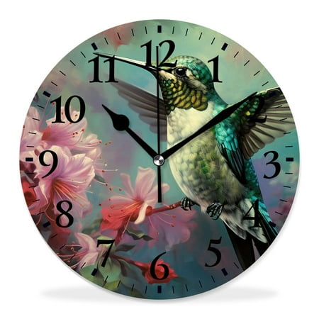 generic 10 inch Round Wall Clock,Hummingbird Flower Leaves Picture,Silent Non Ticking Wall Clocks for Living Room Kitchen Bedroom