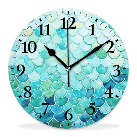 generic 10 inch Round Wall Clock,Mermaid Tail Gradient Turquoise Blue Colorful,Silent Non Ticking Wall Clocks for Living Room Kitchen Bedroom