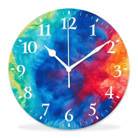 generic 10 inch Round Wall Clock,Modern Colorful Tie Dye Multicolor,Silent Non Ticking Wall Clocks for Living Room Kitchen Bedroom