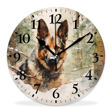 generic 12 inch Round Wall Clock,German Shepherd in Watercolor Green forest Lovely,Silent Non-Ticking Wall Clock Decor for Home Office Kitchen Living Room Bedroom