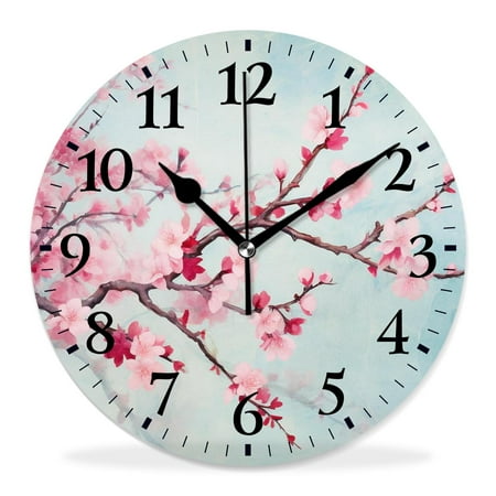 generic 14 inch Round Wall Clock,Vintage Spring Japanese Flower Painting,Silent Non Ticking Wall Clocks for Living Room Kitchen Bedroom