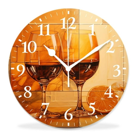 generic 14 inch Round Wall Clock,Vintage Style Wine Collage Print,Silent Non Ticking Wall Clocks for Living Room Kitchen Bedroom