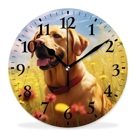 generic 16 inch Round Wall Clock,Yellow Labrador Puppy Playing Pattern,Silent Non Ticking Wall Clocks for Living Room Kitchen Bedroom