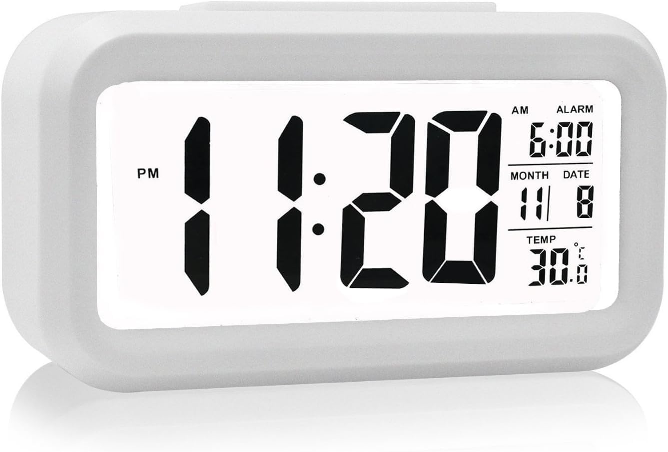 Generic 4.5 LED Display Digital Alarm Clock Battery Operated/Night Light with Indoor Temperature, Small Alarm Clock Bedrooms Beside Travel (White)