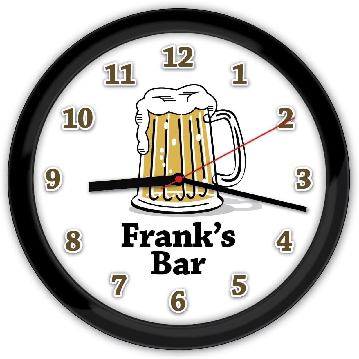 Generic Personalized Bar Wall Clock - Beer Drinks Mancave Gift, Garage Decor, Black or White Frame