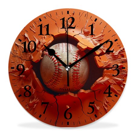 generic Silent Non-Ticking Decorative 12 inch Wall Clock,Baseball Cute,Round Wall Clocks Decor for Home Office Kitchen Living Room Bedroom