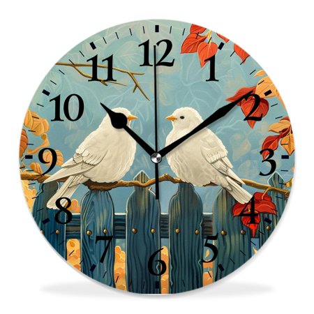 generic Silent Non-Ticking Decorative 12 inch Wall Clock,Birds in The Garden Chic,Round Wall Clocks Decor for Home Office Kitchen Living Room Bedroom