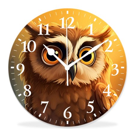 generic Silent Non-Ticking Decorative 12 inch Wall Clock,Cute Owl Baby on Tree Branch in forest Art,Round Wall Clocks Decor for Home Office Kitchen Living Room Bedroom