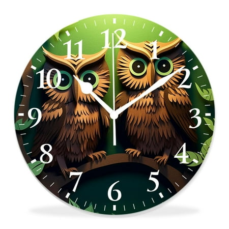 generic Silent Non-Ticking Decorative 12 inch Wall Clock,Cute Owl with Baby Child at Night Tree Branch Picture,Round Wall Clocks Decor for Home Office Kitchen Living Room Bedroom