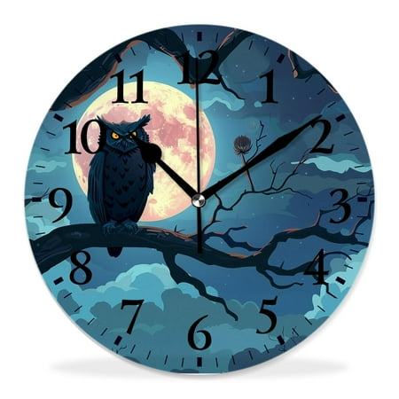 generic Silent Non-Ticking Decorative 12 inch Wall Clock,Cute Owl with Baby Child at Night Tree Branch Gorgeous,Round Wall Clocks Decor for Home Office Kitchen Living Room Bedroom