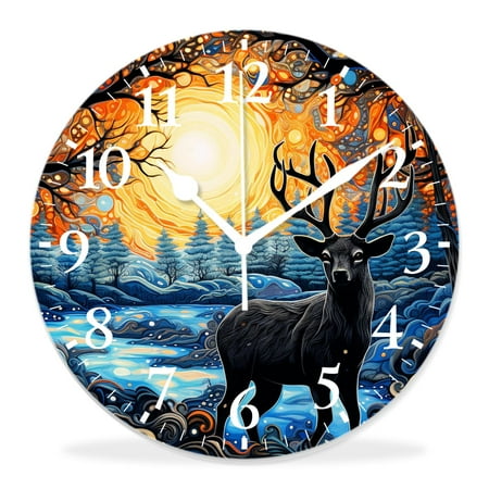 generic Silent Non-Ticking Decorative 12 inch Wall Clock,Deer in Antler Autumn Sunset forest Winter Woodland Beautiful,Round Wall Clocks Decor for Home Office Kitchen Living Room Bedroom