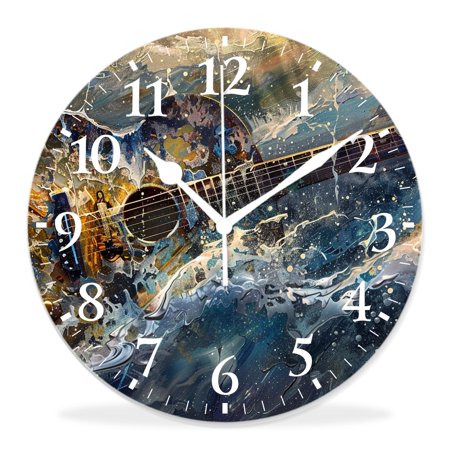 generic Silent Non-Ticking Decorative 12 inch Wall Clock,Electric Guitar Music Abstract Multicolor,Round Wall Clocks Decor for Home Office Kitchen Living Room Bedroom