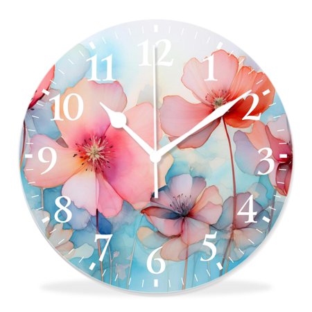 generic Silent Non-Ticking Decorative 12 inch Wall Clock,Flower Paint of Nature Elements Botanic Floral Motives Isan Beautiful,Round Wall Clocks Decor for Home Office Kitchen Living Room Bedroom