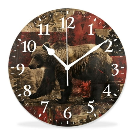 generic Silent Non-Ticking Decorative 14 inch Wall Clock,Rustic Lodge Bear Moose Deers Amazing,Round Wall Clocks Decor for Home Office Kitchen Living Room Bedroom