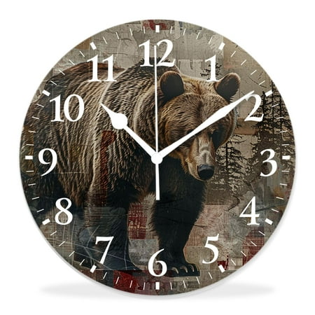 generic Silent Non-Ticking Decorative 14 inch Wall Clock,Rustic Lodge Moose Deer Multicolor,Round Wall Clocks Decor for Home Office Kitchen Living Room Bedroom