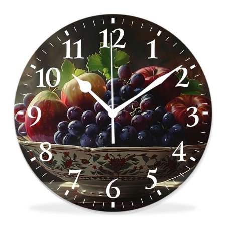 generic Silent Non-Ticking Decorative 14 inch Wall Clock,Vintage Wine Grape Red Glasses Chic,Round Wall Clocks Decor for Home Office Kitchen Living Room Bedroom