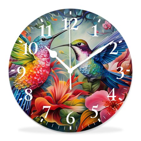 generic Silent Non Ticking 12 inch Round Wall Clocks,Beautiful Hummingbird Flower Landscape Nature Art,Decorative Clocks for Living Room Kitchen Bedroom