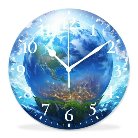 generic Silent Non Ticking 12 inch Round Wall Clocks,Blue Shiny Earth in Space Luminous Globe Planet Solar System Print Elegant ,Decorative Clocks for Living Room Kitchen Bedroom