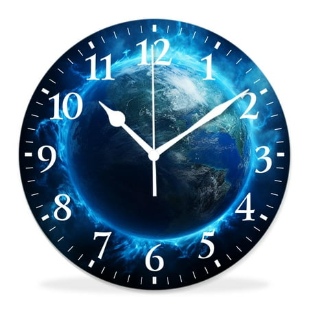 generic Silent Non Ticking 12 inch Round Wall Clocks,Blue Shiny Earth in Space Globe Planet Solar Print Exquisite,Decorative Clocks for Living Room Kitchen Bedroom