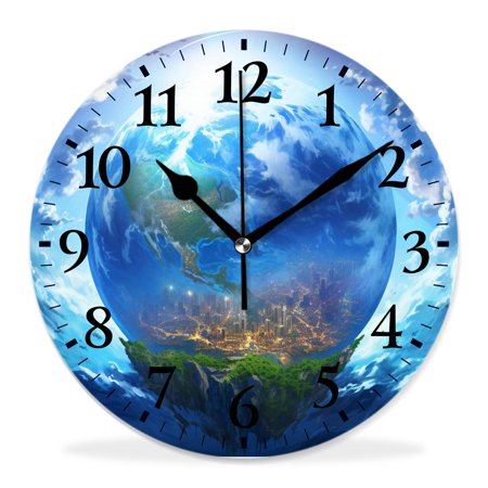 generic Silent Non Ticking 12 inch Round Wall Clocks,Blue Shiny Earth in Space Luminous Globe Planet Solar System Print Elegant ,Decorative Clocks for Living Room Kitchen Bedroom