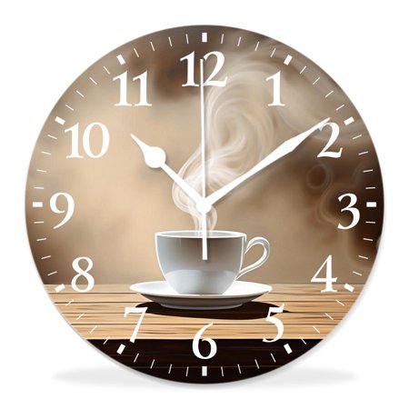 generic Silent Non Ticking 12 inch Round Wall Clocks,Coffee Cup Beans Beautiful,Decorative Clocks for Living Room Kitchen Bedroom