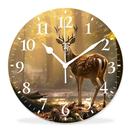 generic Silent Non Ticking 12 inch Round Wall Clocks,Hipster Deer Landscape Nature Scenery Art,Decorative Clocks for Living Room Kitchen Bedroom