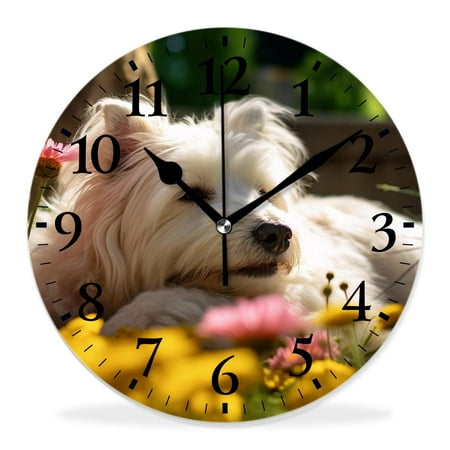 generic Silent Non Ticking 14 inch Round Wall Clocks,Labrador Dog in The Garden Colorful,Decorative Clocks for Living Room Kitchen Bedroom