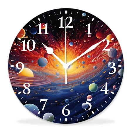 generic Silent Non Ticking 14 inch Round Wall Clocks,Solar System Planets Orbits Style,Decorative Clocks for Living Room Kitchen Bedroom