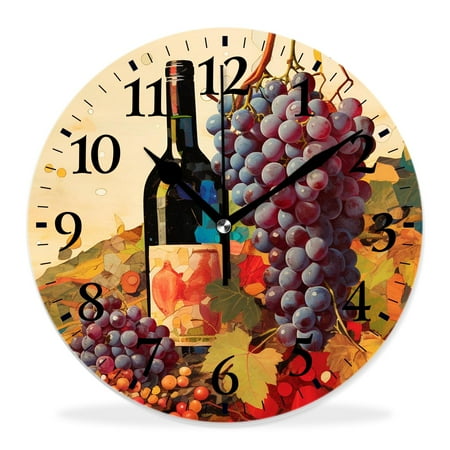 generic Silent Non Ticking 14 inch Round Wall Clocks,Vintage Red Wine Bottle Glass Vine Leaf Elegant ,Decorative Clocks for Living Room Kitchen Bedroom