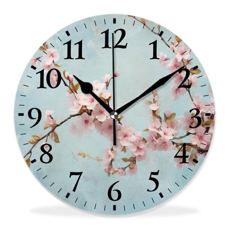 generic Silent Non Ticking 14 inch Round Wall Clocks,Vintage Spring Japanese Flower Creative ,Decorative Clocks for Living Room Kitchen Bedroom