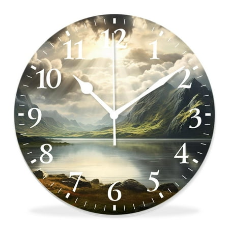 generic Silent Non Ticking 16 inch Round Wall Clocks,Fantasy Image of Dark Surreal Landscape Sunbeams Over Print,Decorative Clocks for Living Room Kitchen Bedroom