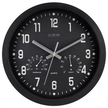 Geneva 12 Black Plastic Wall Clock With Temperature & Humidity Gauges, Each