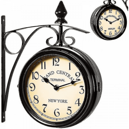 Gift Of G Two Sided Train Station Wall Clock Black Vintage Design Clock Watch