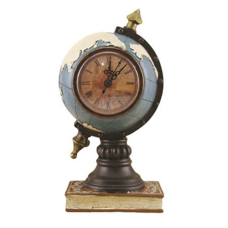 Globe Shape Clock Desktop Resin Clock Decoration Creative Clock Adornment Home Desktop Adornment (Antique Blue without Battery)