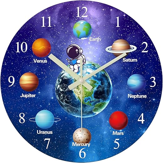 Glow in The Dark Wall Clock for Bedroom - Blue Wall Clocks Battery Operated - 12 Inch Slient Wall Clock for Teenager Bedroom Living Room Classroom Office