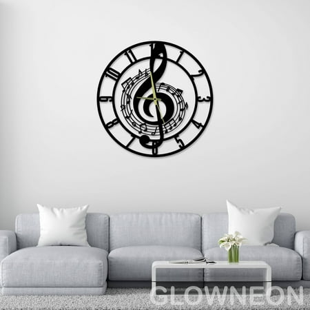 Glowneon Musician Clock For Wall Hanging, Music Club Metal Wall Clock