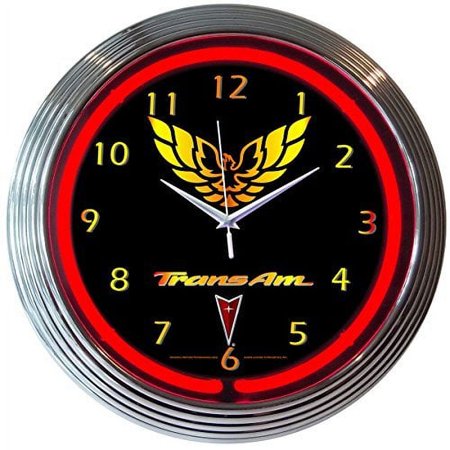 GM Trans Am Pontiac Genuine Electric Neon 15 Inch Wall Clock Glass Face Chrome Finish USA Warranty