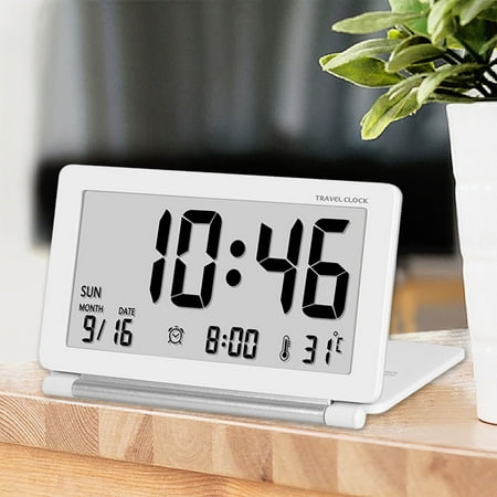 Gnmfd Smart Night Light Digital Alarm Clock with Indoor Temperature Operated Desk Small Clock,Modern Design, Flip Top, Date Function,Gradual Ringing, Snooze Mode, with Leather Case White