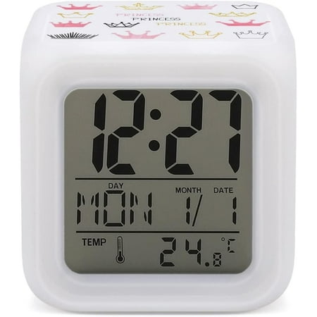 Gold Golden Pink Princess Crown Seamless On White Mini Digital Alarm Clocks, Led Ni[3988]