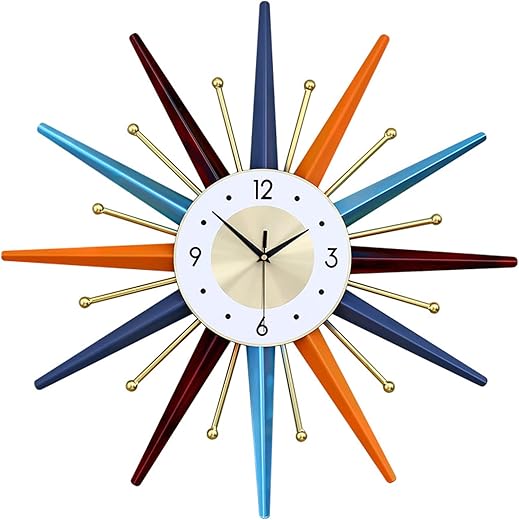 Goldmeet Large Wall Clock 22 Inch Mid Century Wall Clock Starburst Clock Modern Decor Non Ticking Battery Operated Colorful Clock Home Decorations for Living Room, Kitchen, Dining Room, Bedroom