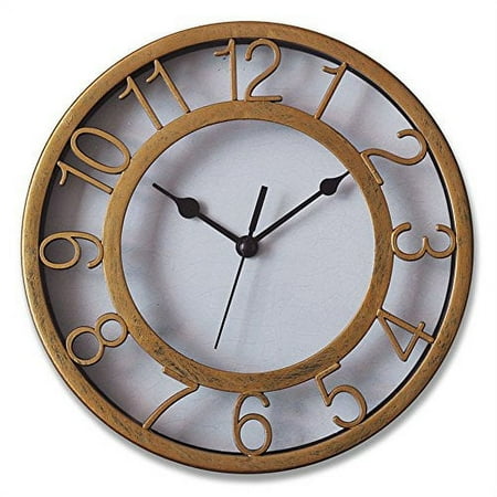 Gold Silent Wall Clock Non-ticking Wall Clock 8 Round Ready to Hang Decor Wall Clock With Plastic Bezel