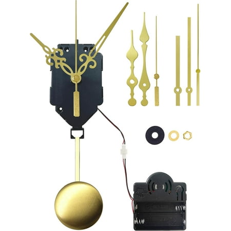 Grandfather Clock Parts Replacement, Quartz Pendulum Trigger Clock Mechanism with Westminster Chime Music Box, 3 Pair Clock Hands Gold Shaft Length: