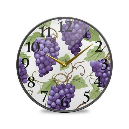 Grapes Fruit Wall Clocks Battery Operated 11.9 Inch Round Clock Acrylic Silent Non-Ticking Bedroom Living Room Decorative Clocks