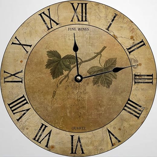 Grape Wine Clock Retro Wall Clock Battery Operated Farmhouse Wine Decor Home Decor for Kitchen,Living Room,Bedroom,Office,12 Inch