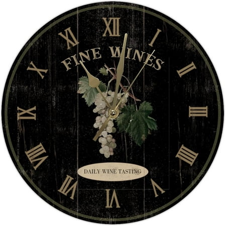 Grape Wine Clock Vintage Rustic Kitchen Wall Clock Wine Country Vineyard Large Wall Clocks Battery Operated 10 Inch Non-Ticking Rustic Wall Decor Home Decor For Living Room Bedroom Office